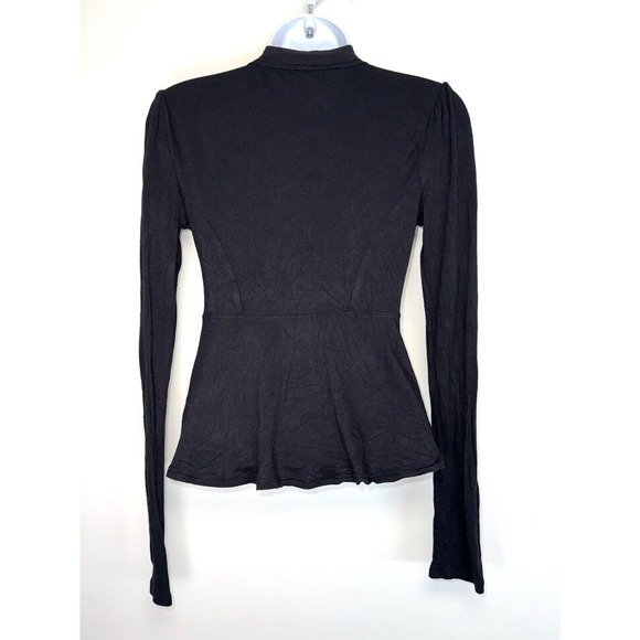 Free People Black Tie Front Peplum Top Women's XS Boho Shirt Long Sleeve Fairy - Picture 2 of 7